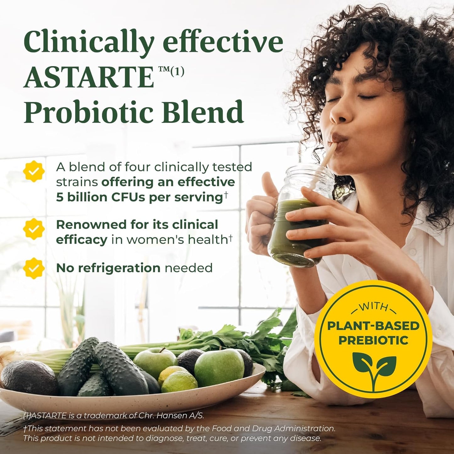 Women's Probiotic + Prebiotic Capsules for Digestive Health & Vaginal pH Balance - Gluten-Free, Vegetarian Formula - 30 Capsules