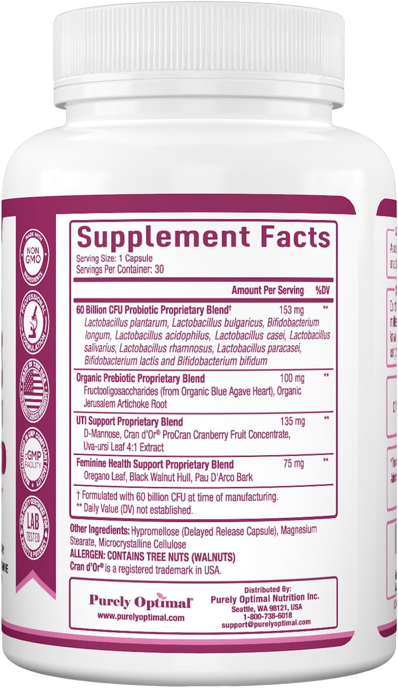 Women's Probiotic Supplement - 60 Billion CFU with Prebiotics, 10 Strains, Digestive & Vaginal Health Support - 30 Capsules