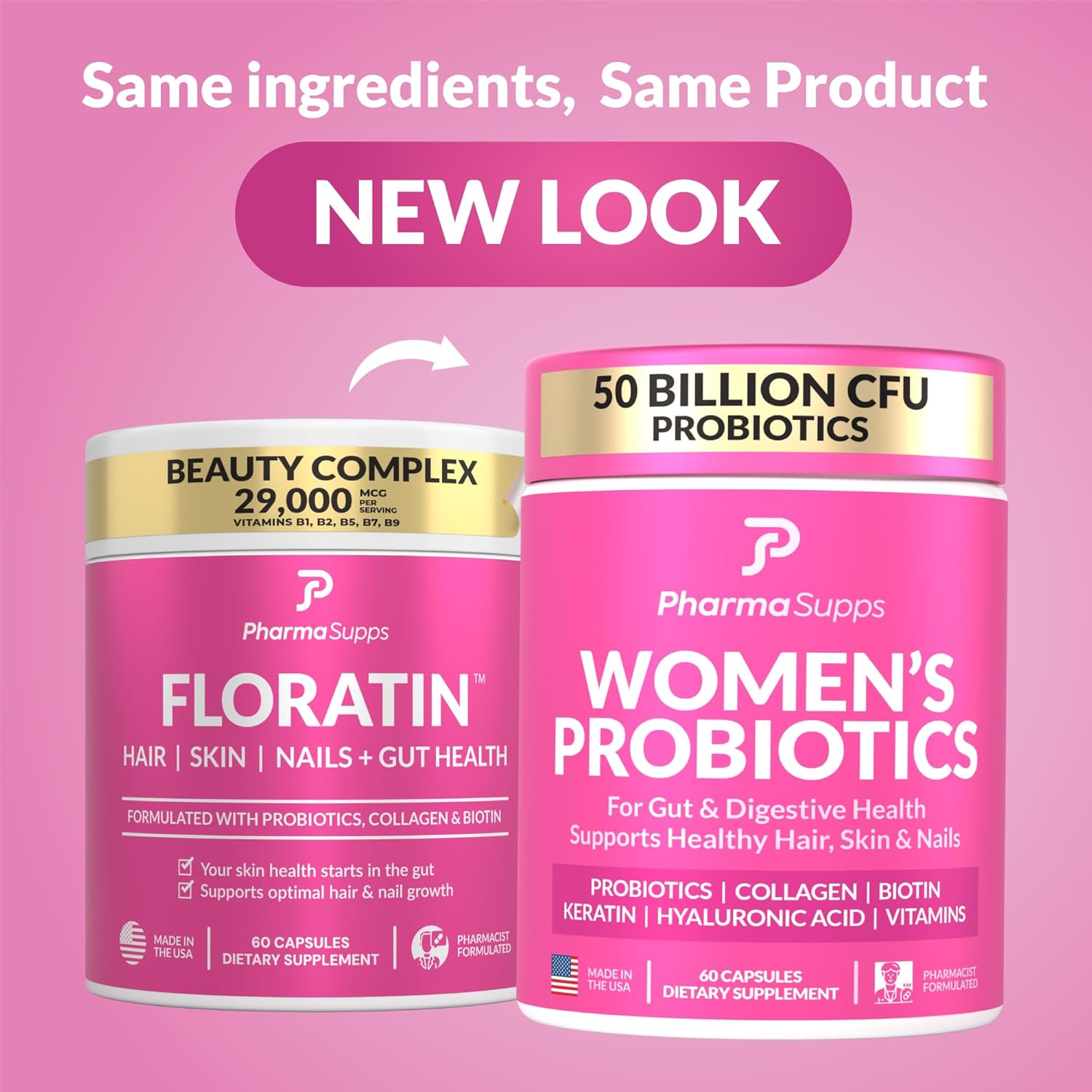 Women's Probiotic Supplement for Gut Health with Hair, Skin, & Nails Vitamins - 50 Billion CFU with Collagen, Biotin & Keratin - Digestive Health and Bloating Relief
