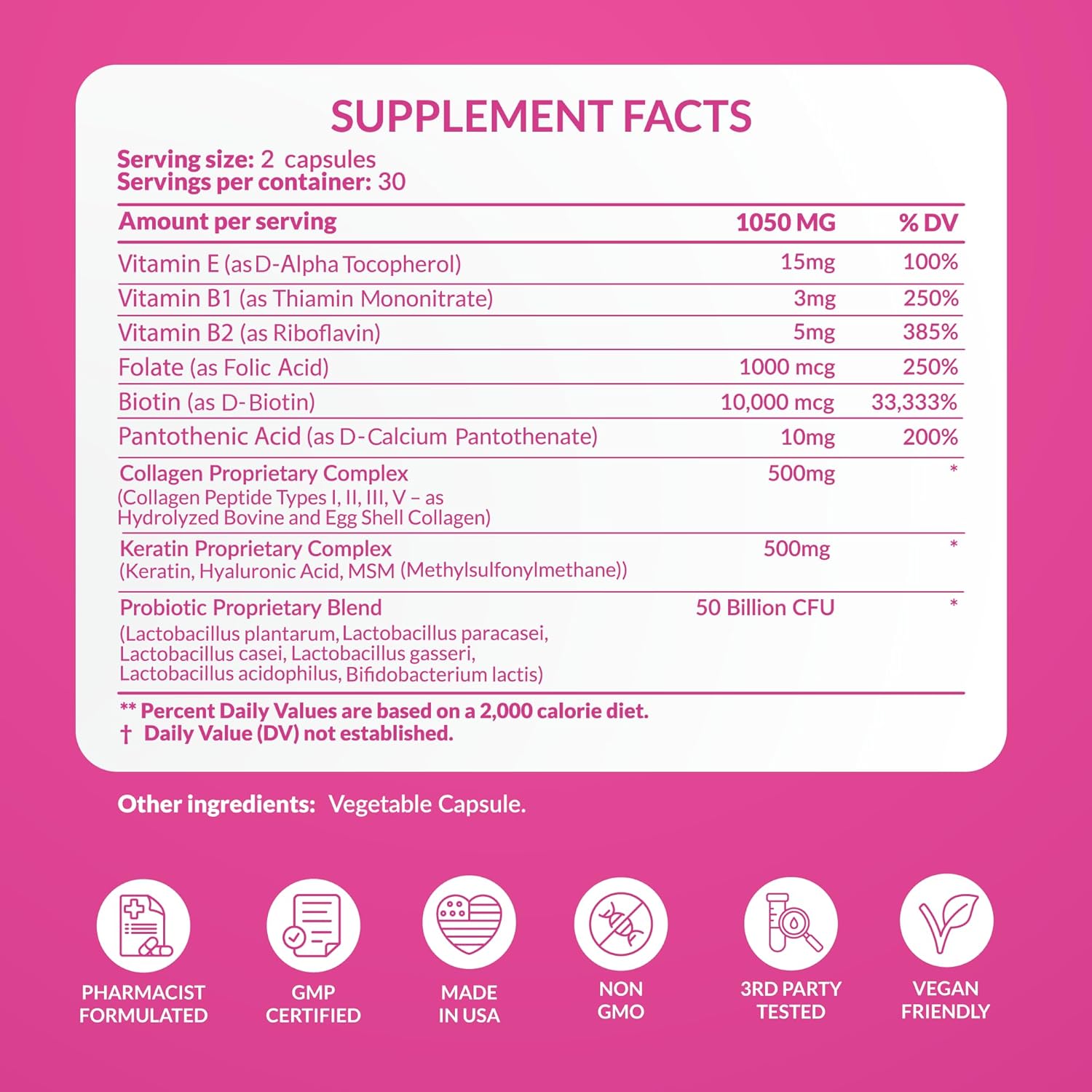 Women's Probiotic Supplement for Gut Health with Hair, Skin, & Nails Vitamins - 50 Billion CFU with Collagen, Biotin & Keratin - Digestive Health and Bloating Relief