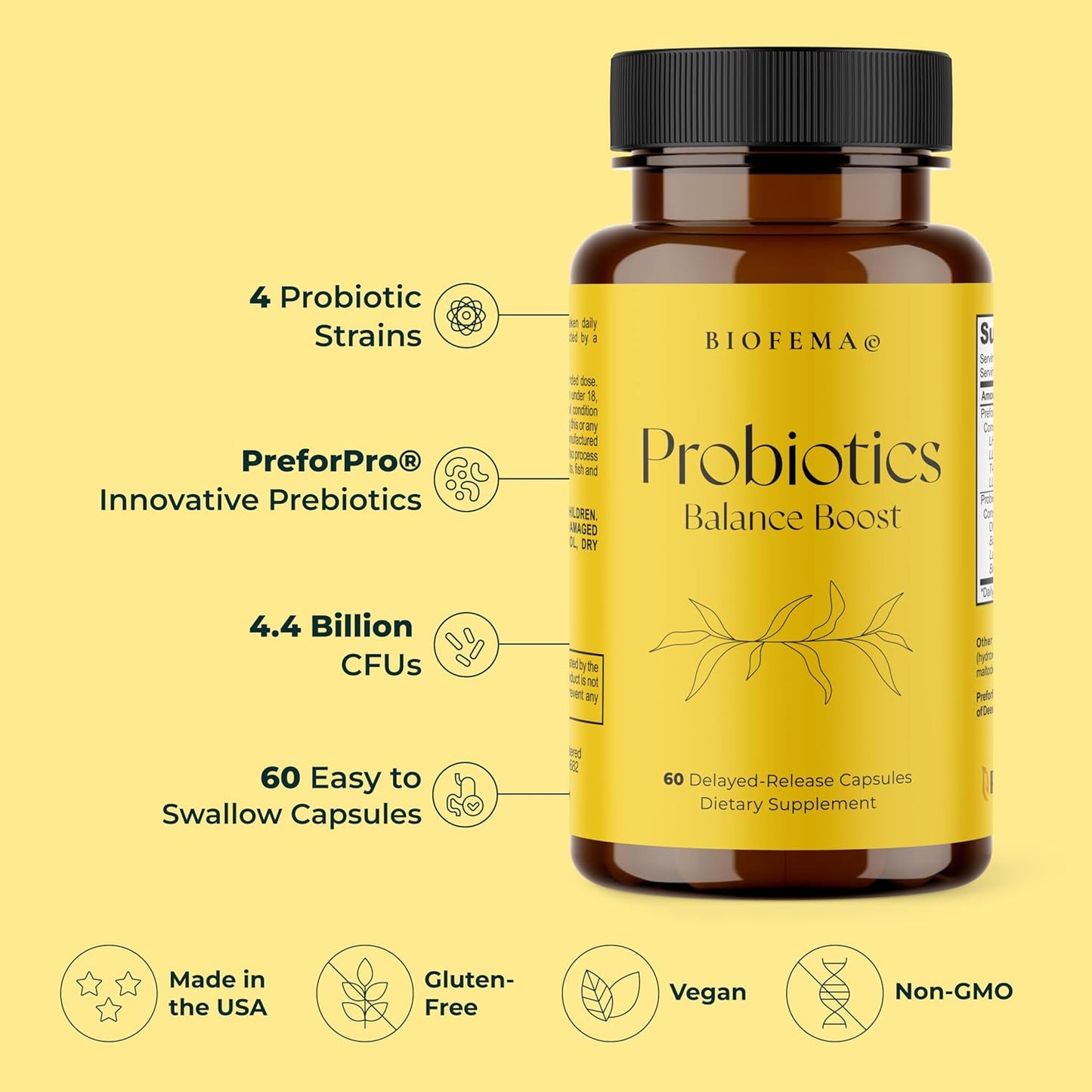 Women's Probiotic Supplement for Vaginal Health with Bacillus Coagulans - 60 Capsules, 4.4 Billion CFUs - Supports pH Balance, Odor Control, and Yeast Infections