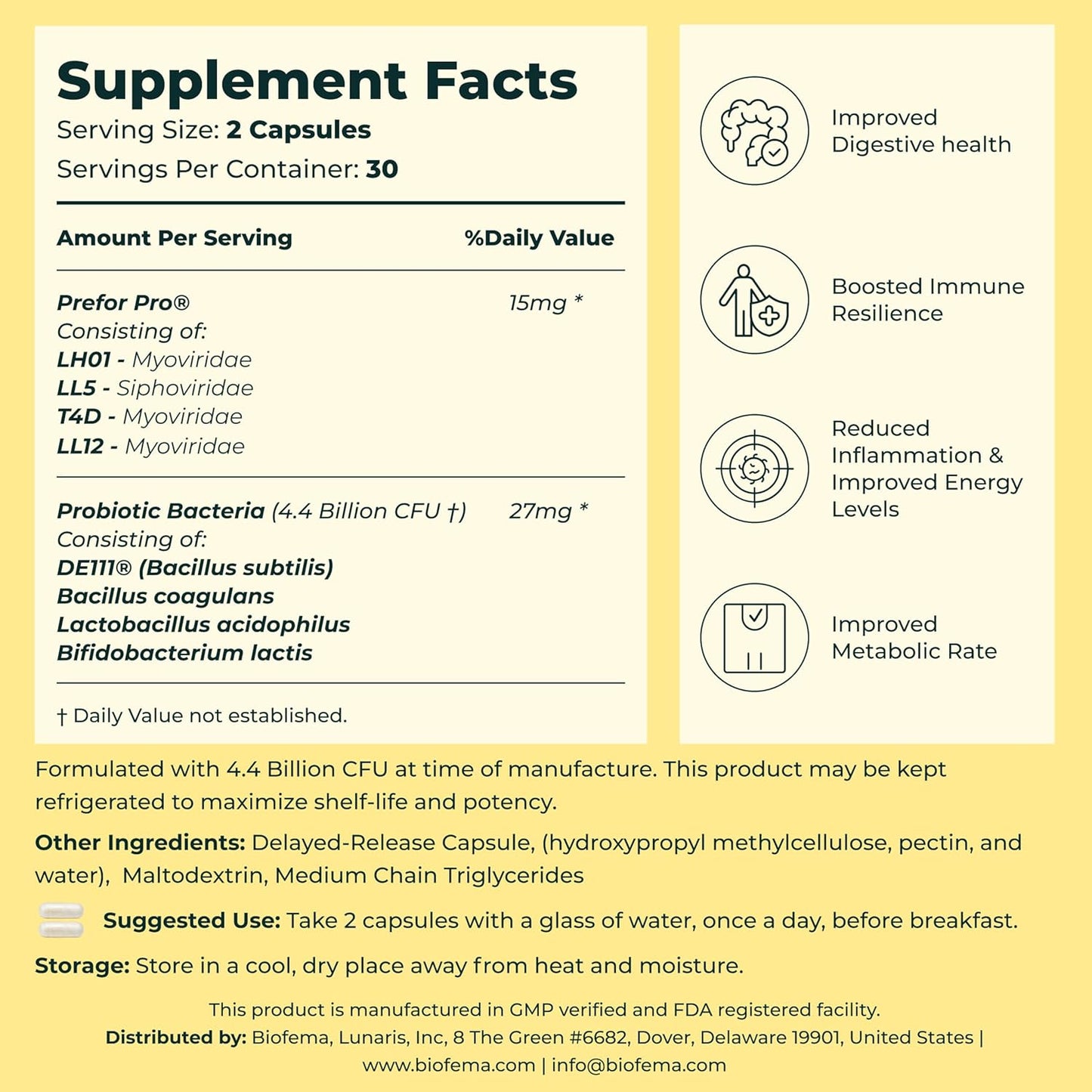 Women's Probiotic Supplement for Vaginal Health with Bacillus Coagulans - 60 Capsules, 4.4 Billion CFUs - Supports pH Balance, Odor Control, and Yeast Infections