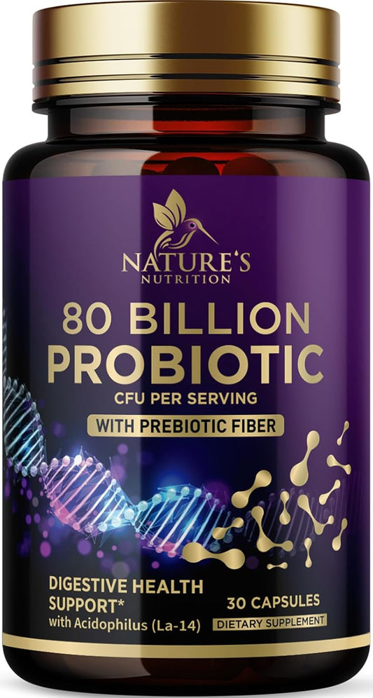 Women's Probiotic Supplement w/ 80 Billion CFU, Prebiotics, & Acidophilus - Immune & Digestive Support, Relieves Constipation - 30 Capsules