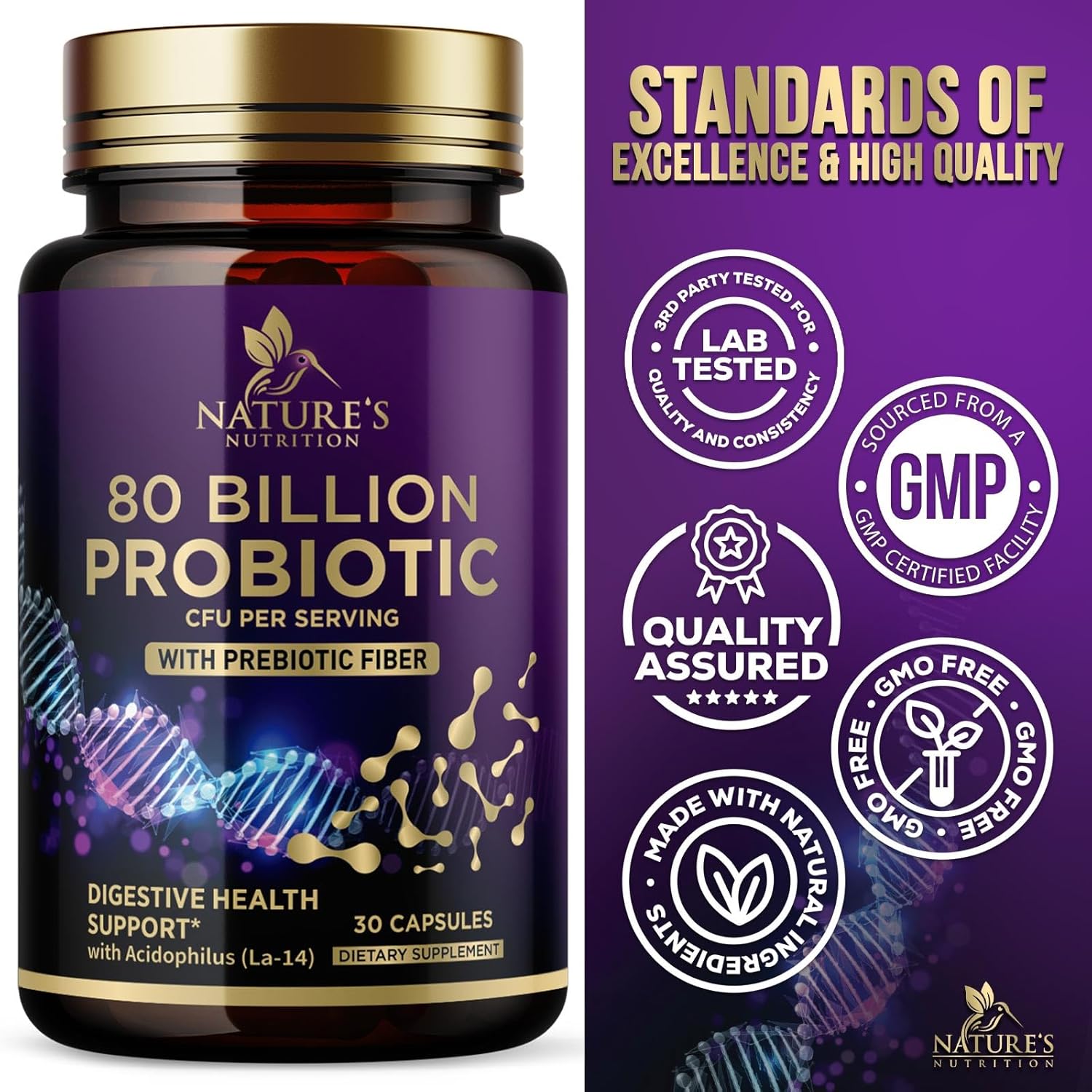 Women's Probiotic Supplement w/ 80 Billion CFU, Prebiotics, & Acidophilus - Immune & Digestive Support, Relieves Constipation - 30 Capsules