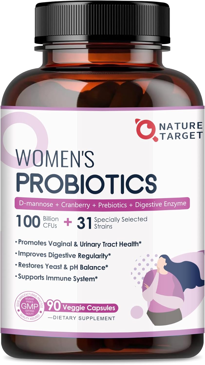 Women's Probiotic with 100 Billion CFUs, Digestive Enzymes, Prebiotics, Cranberry, pH Balance - 90 Capsules