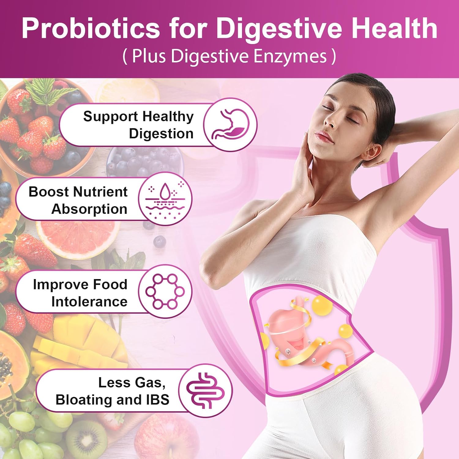 Women's Probiotic with 100 Billion CFUs, Digestive Enzymes, Prebiotics, Cranberry, pH Balance - 90 Capsules
