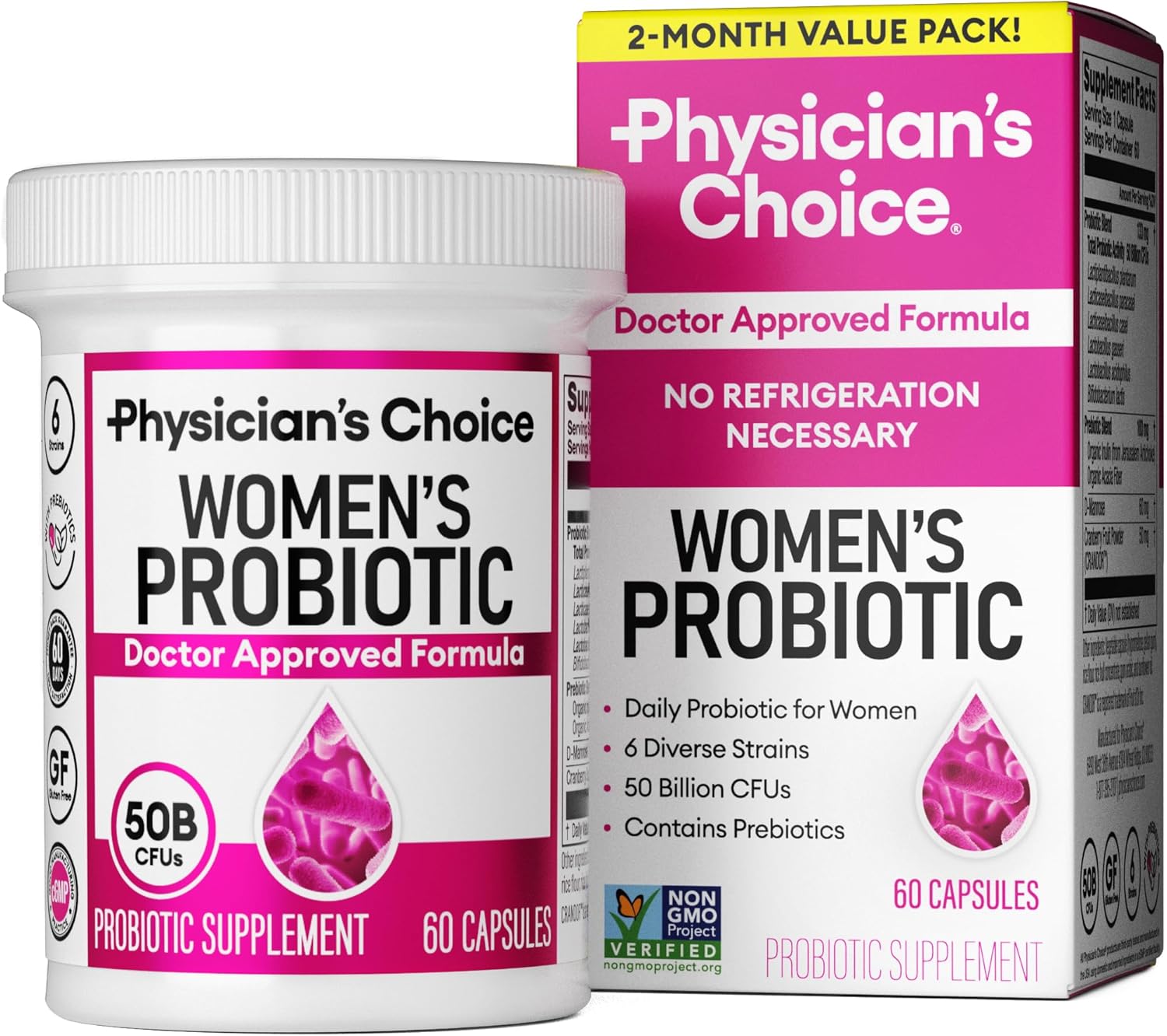 Women's Probiotic with 50 Billion CFU, 6 Unique Strains, Organic Prebiotics, and Cranberry Extract for PH Balance, Digestive, UT, & Feminine Health - 60 CT