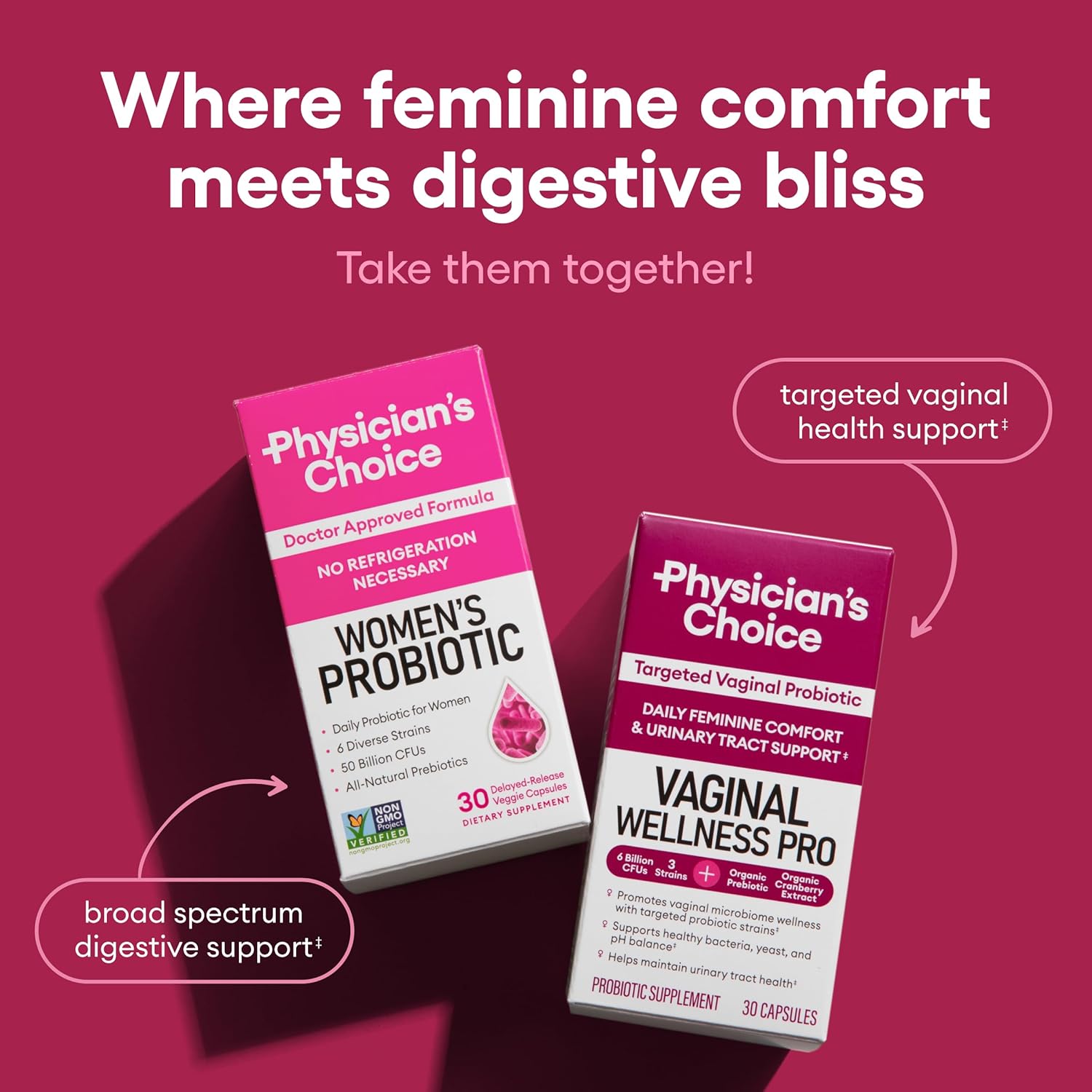 Women's Probiotic with 50 Billion CFU, 6 Unique Strains, Organic Prebiotics, and Cranberry Extract for PH Balance, Digestive, UT, & Feminine Health - 60 CT