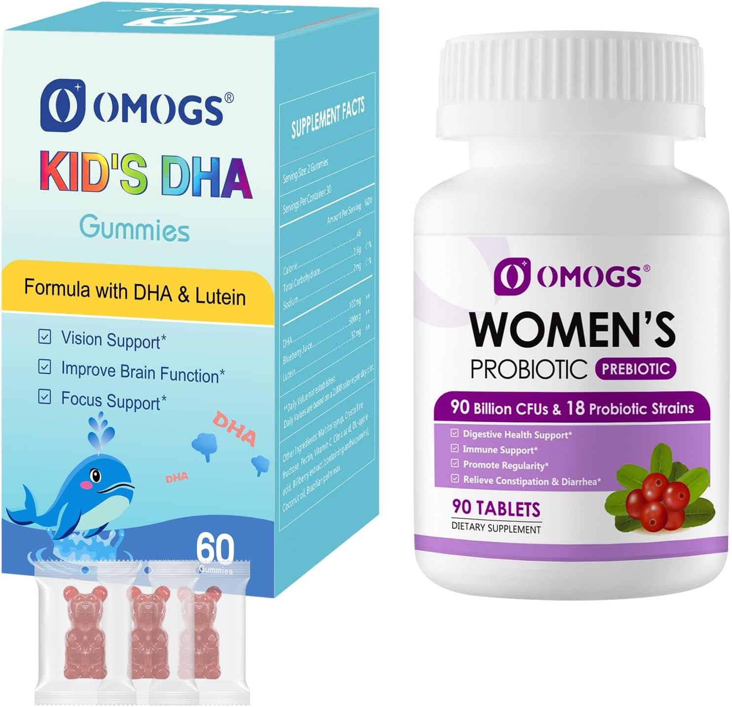 Women's Probiotic with Children’s DHA for Digestive Health, Immune Boost, PH Balance, Urethral Health, Eye Health, Brain Health, and Immunity.
