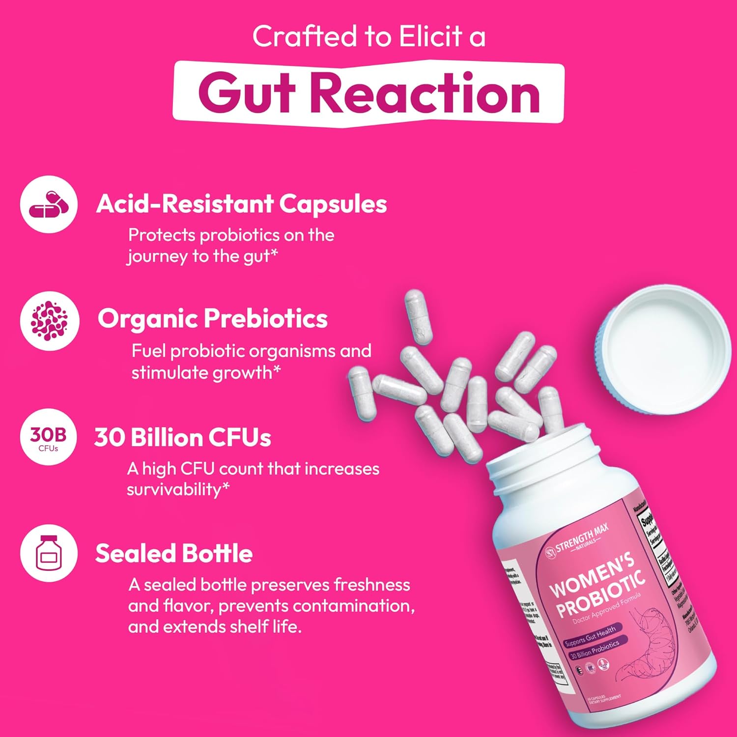 Women's Probiotic with Maximum Strength for Digestive, PH Balance, and Vaginal Health - Natural Formula