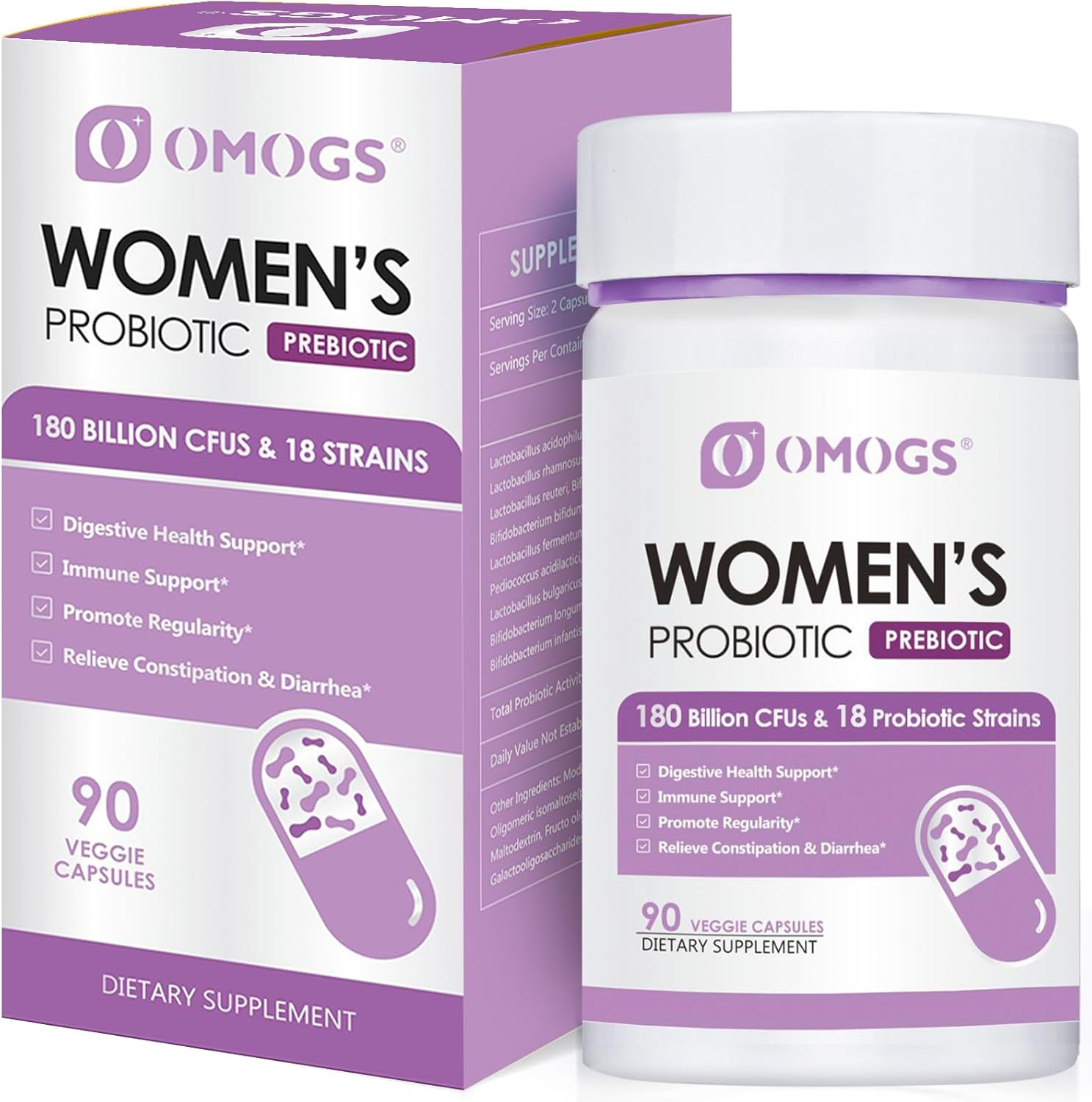 Women's Probiotic with Organic Prebiotics, Cranberry Extract, D-Mannose & Digestive Enzymes - 180 Billion CFUs, 18 Strains - 90 Capsules for Digestive & Immune Health