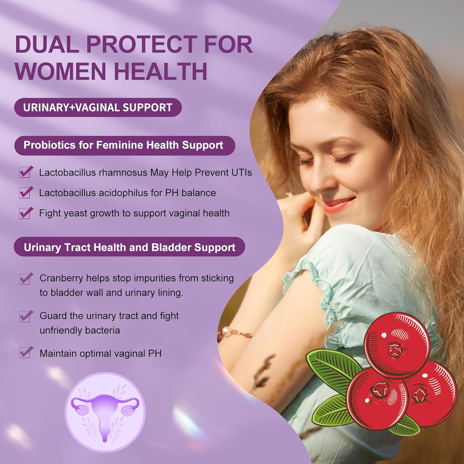 Women's Probiotic with Organic Prebiotics, Cranberry Extract, D-Mannose & Digestive Enzymes - 180 Billion CFUs, 18 Strains - 90 Capsules for Digestive & Immune Health