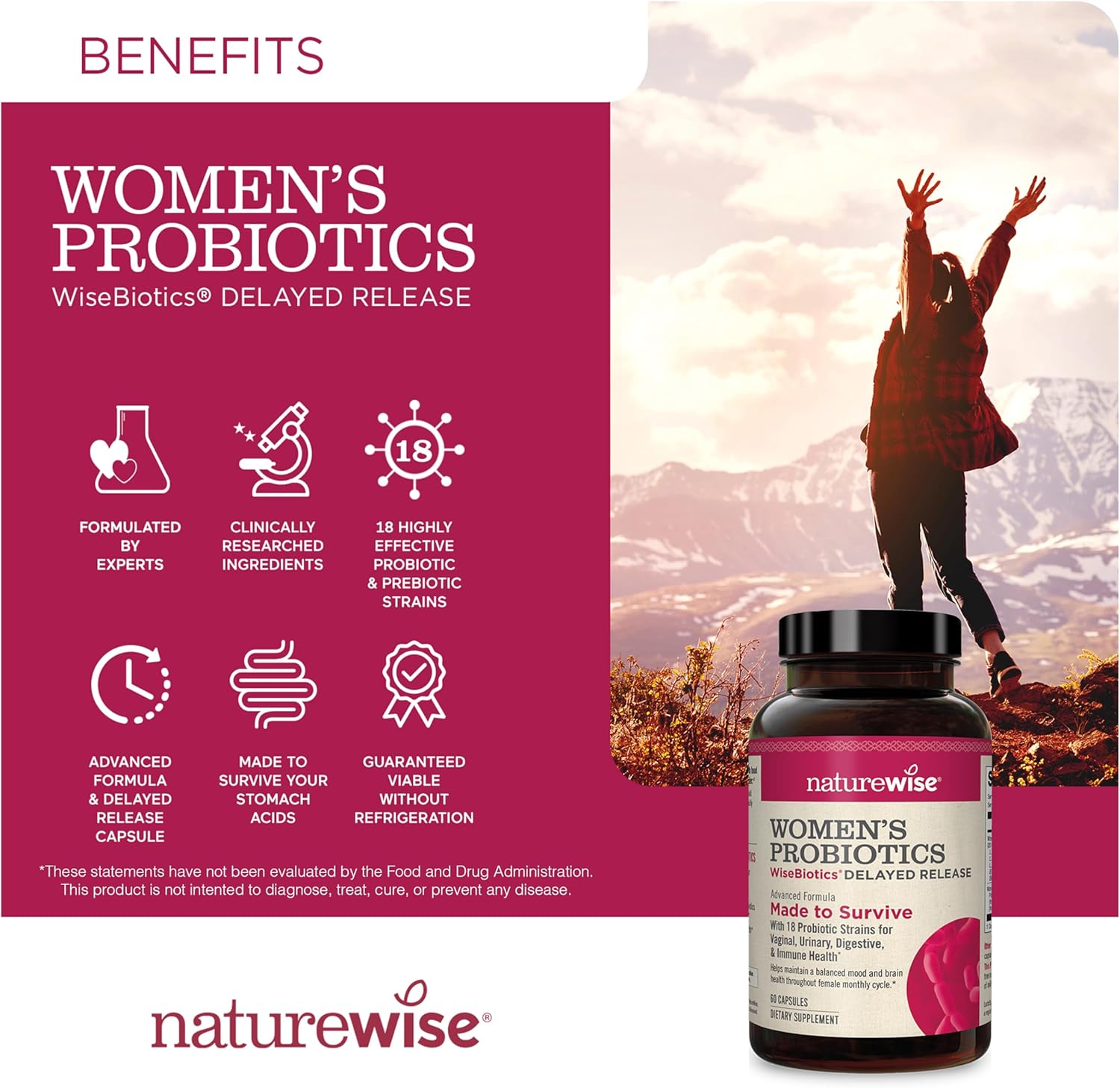Women's Probiotic with Prebiotics, Cranberry & 18 Unique Strains - 20 Billion CFU - 60 Capsules - Vaginal, PH Balance, Digestive & Urinary Tract Support - 2-Month Supply