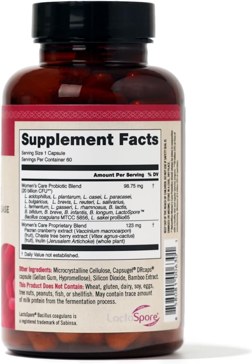 Women's Probiotic with Prebiotics, Cranberry & 18 Unique Strains - 20 Billion CFU - 60 Capsules - Vaginal, PH Balance, Digestive & Urinary Tract Support - 2-Month Supply