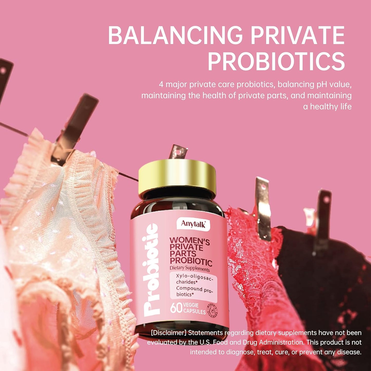 Women's Probiotic with Prebiotics & Lactobacillus Blend - Supports Vaginal pH Balance, Health Flora, 60 Capsules