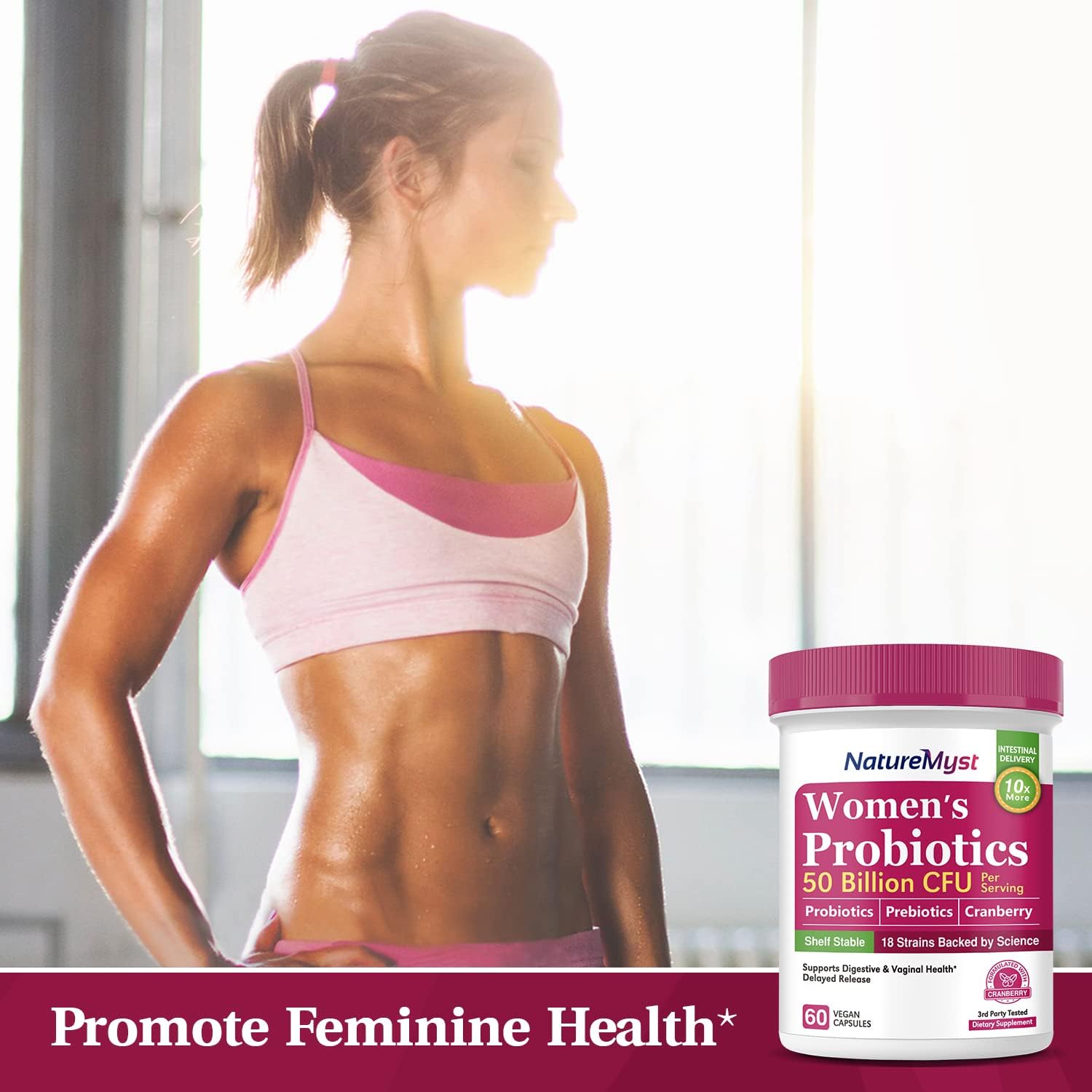 Women's Probiotics 50 Billion CFU with Prebiotic, Cranberry, Digestive, Vaginal & Urinary Health - 60 Vegan Capsules