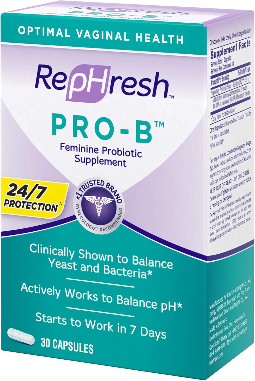 Women's RepHresh Pro-B Probiotic Supplement - 30 Oral Capsules for Gut Health and Balance