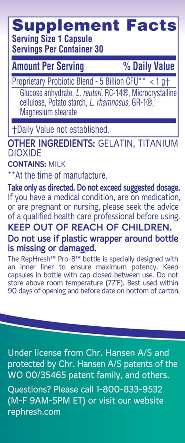 Women's RepHresh Pro-B Probiotic Supplement - 30 Oral Capsules for Gut Health and Balance