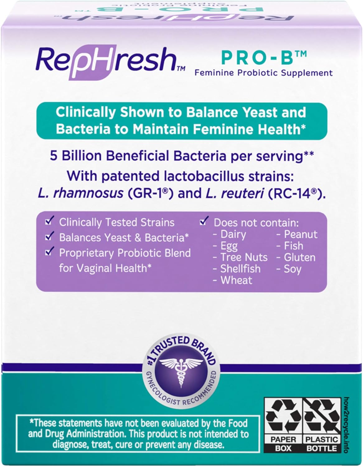 Women's RepHresh Pro-B Probiotic Supplement - 30 Oral Capsules for Gut Health and Balance