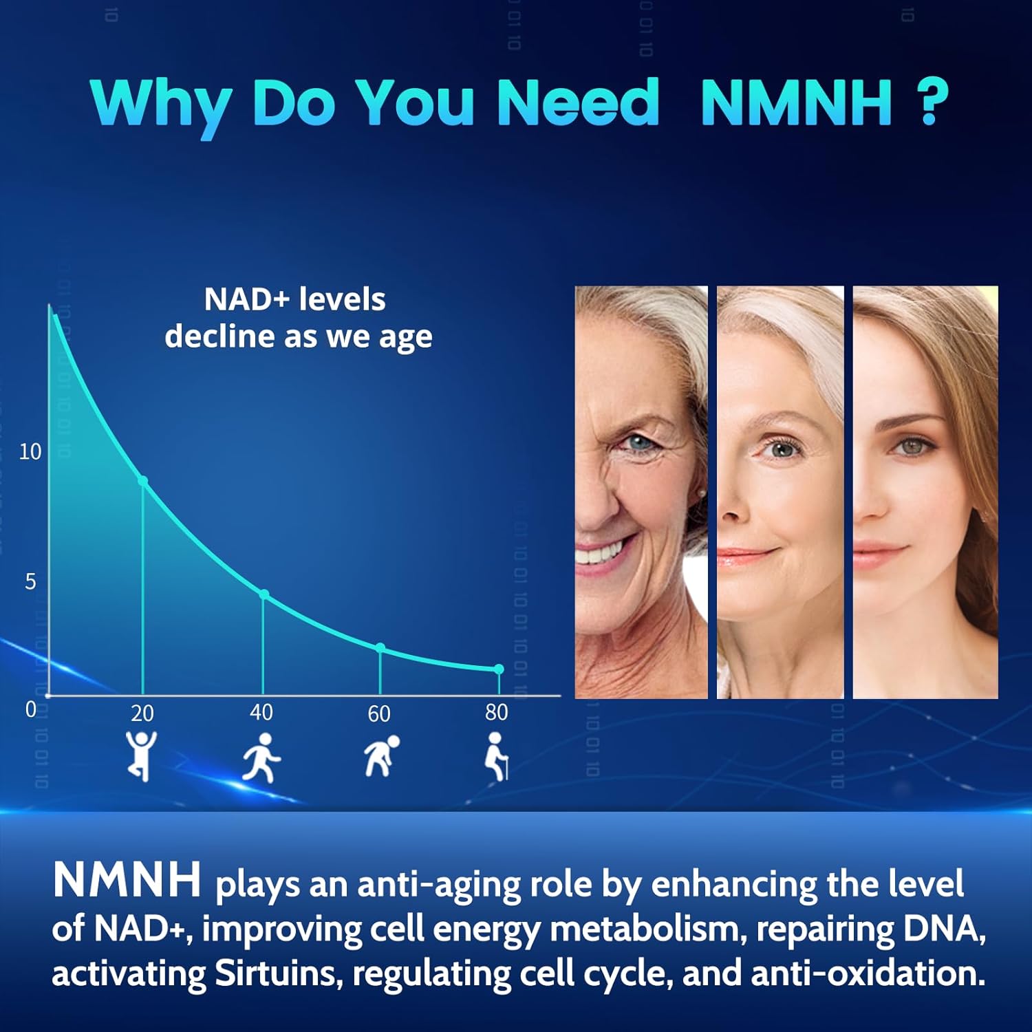 Women's Skin Aging Solution: HEALGUT Pure NMNH 500mg - NAD Supplement for Anti-Aging - Boost NAD+ Levels - Liposome Capsules - 120 Servings