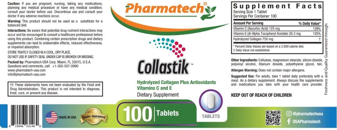 Women's Skin and Nails Health Collagen Supplement with Vitamins C and E - 100 Tablets