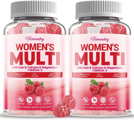 Womens Sugar-Free Multivitamin Gummies with Omega-3, Astaxanthin, Calcium, Iron, and Essential Vitamins - Supports Skin, Hair, Energy, Immune System - High Absorption Formula