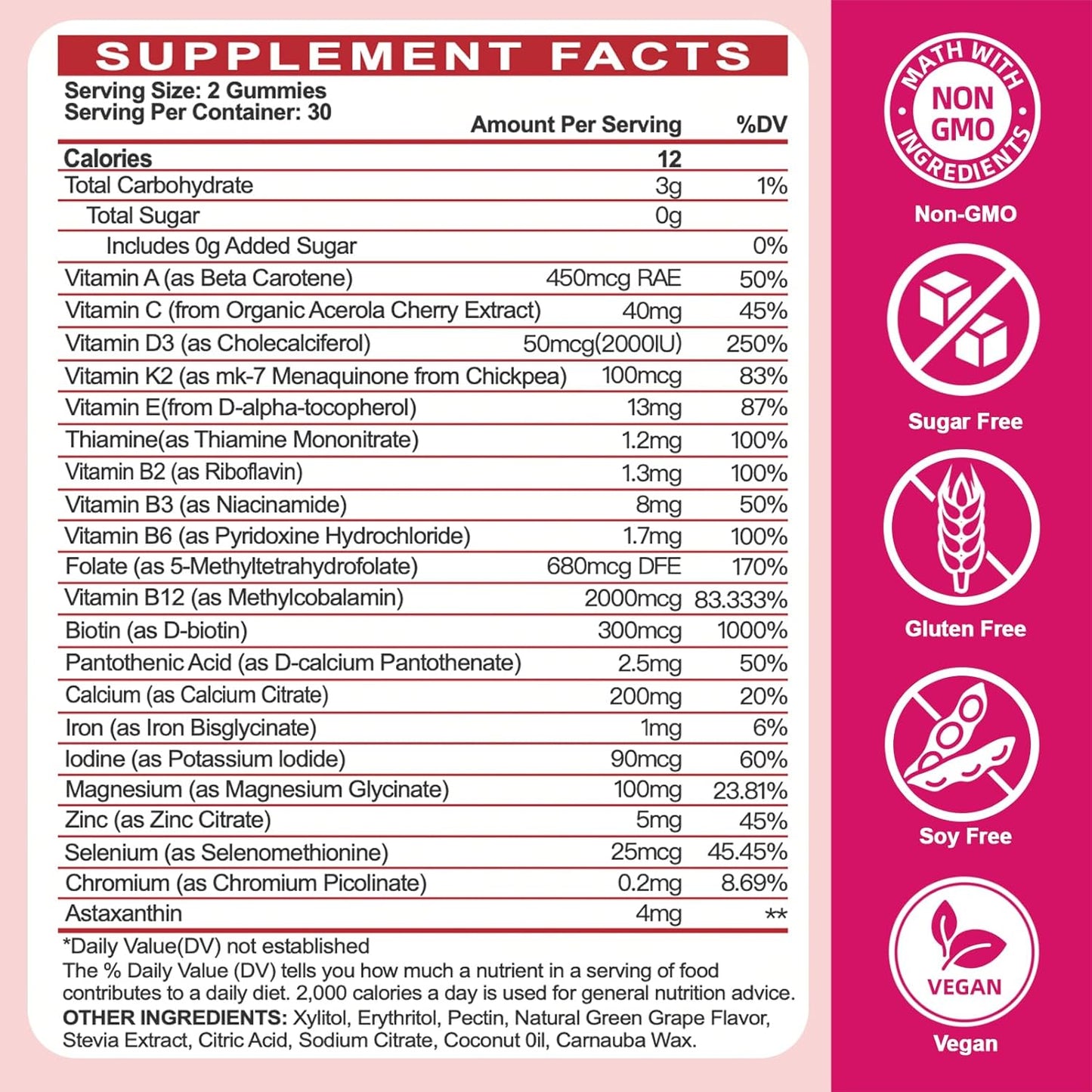 Womens Sugar-Free Multivitamin Gummies with Omega-3, Astaxanthin, Calcium, Iron, and Essential Vitamins - Supports Skin, Hair, Energy, Immune System - High Absorption Formula