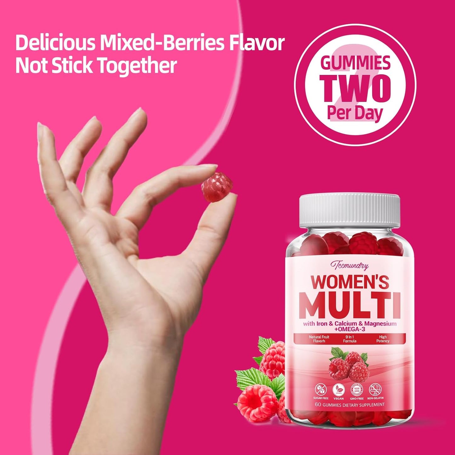 Womens Sugar-Free Multivitamin Gummies with Omega-3, Astaxanthin, Calcium, Iron, and Essential Vitamins - Supports Skin, Hair, Energy, Immune System - High Absorption Formula