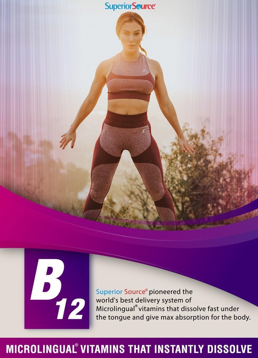Women’s Superior Source B Complex Tablets with B12 (1000 mcg) for Stress, Heart, Immune Support - 60 Ct, Quick Dissolve MicroLingual, B1, B2, B3, B5, B6, B7 & Folic Acid (B9), Boost Metabolism, Non-GMO