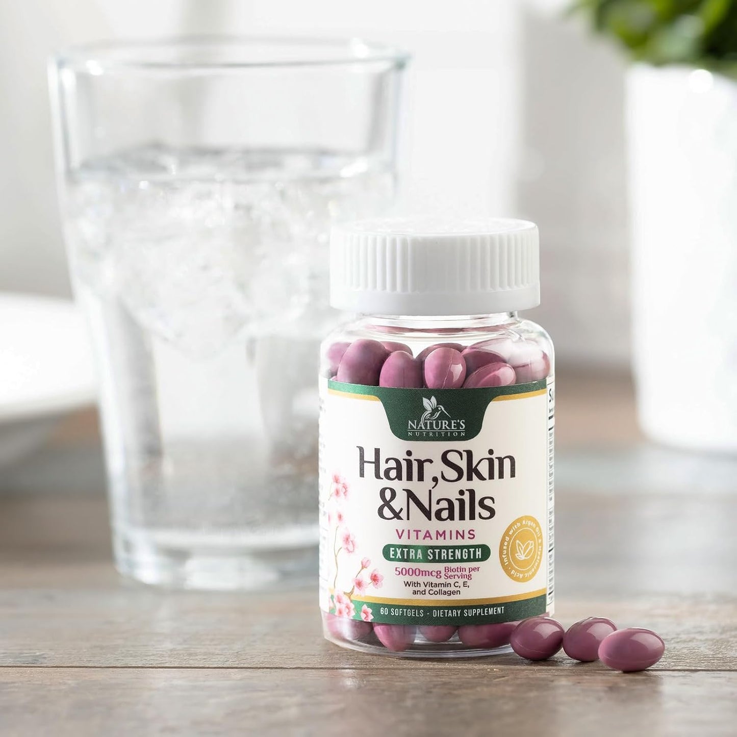 Women's Ultra Strength Hair Vitamins with Biotin, Collagen, PABA - Hair, Skin, Nails Support - 60 Softgels