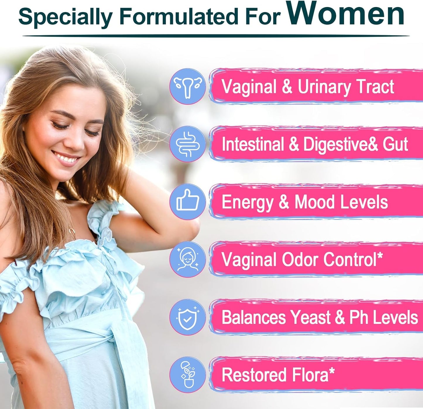 Women's Vaginal Probiotic with 70 Billion CFU, 13 Strains, Prebiotic, D-Mannose - 180 Capsules for Vaginal Health, Urinary, pH Balance, Immune & Digestive Support