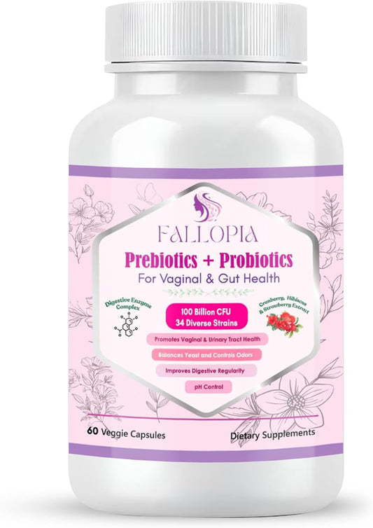 Women's Vaginal Probiotics - 100 Billion CFUs, 34 Strains, Prebiotics, Digestive Enzymes, D Mannose, Hibiscus, Cranberry - 60 Capsules