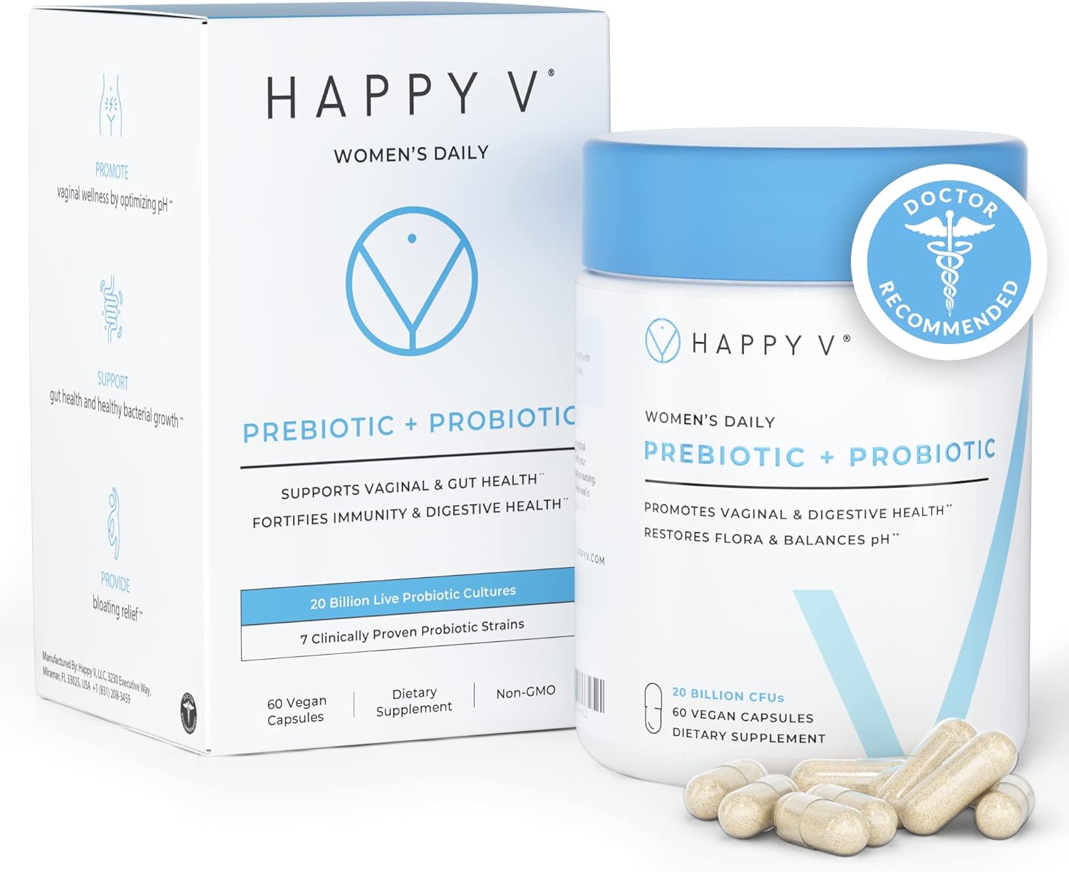 Women's Vaginal Probiotics for pH Balance & Health - Natural Complex for BV & Yeast Infections, 60 Capsules