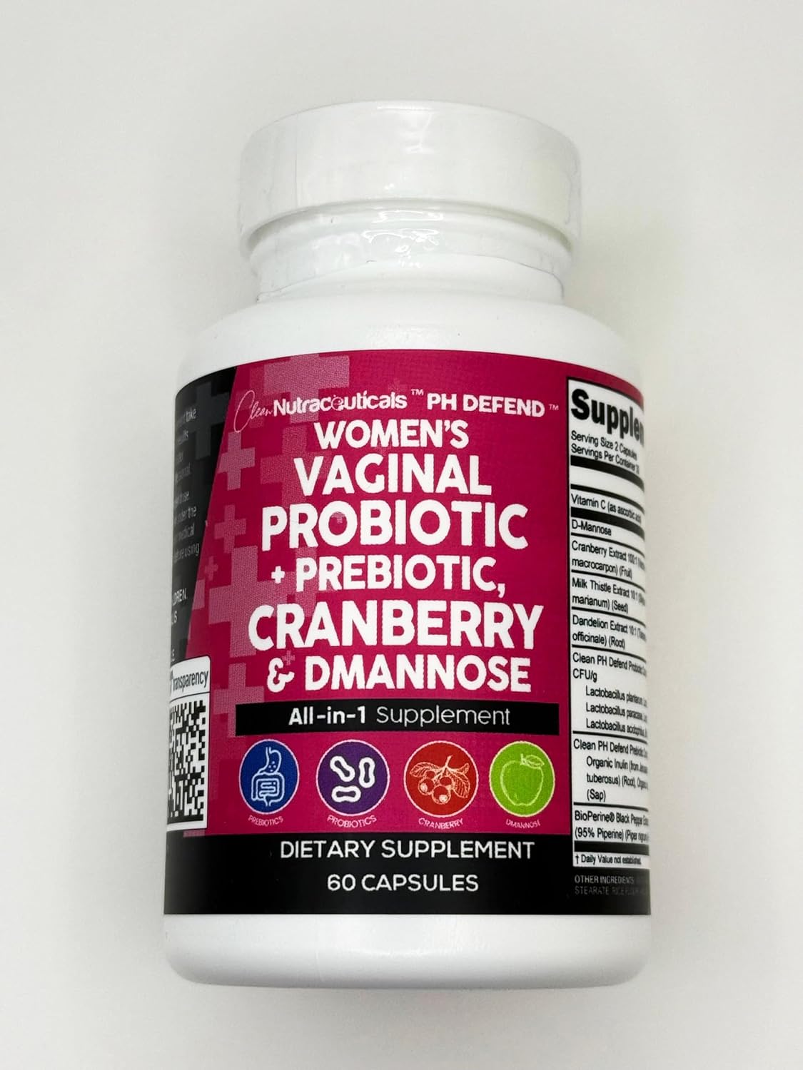 Women's Vaginal Probiotics with Cranberry and D-Mannose for Urinary Tract and pH Balance - 1 Pack