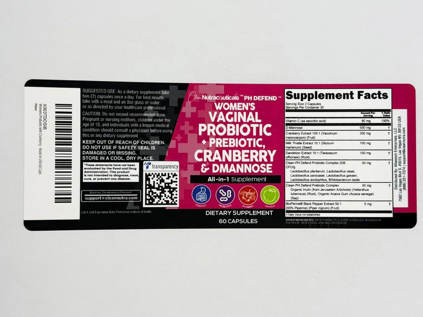 Women's Vaginal Probiotics with Cranberry and D-Mannose for Urinary Tract and pH Balance - 1 Pack