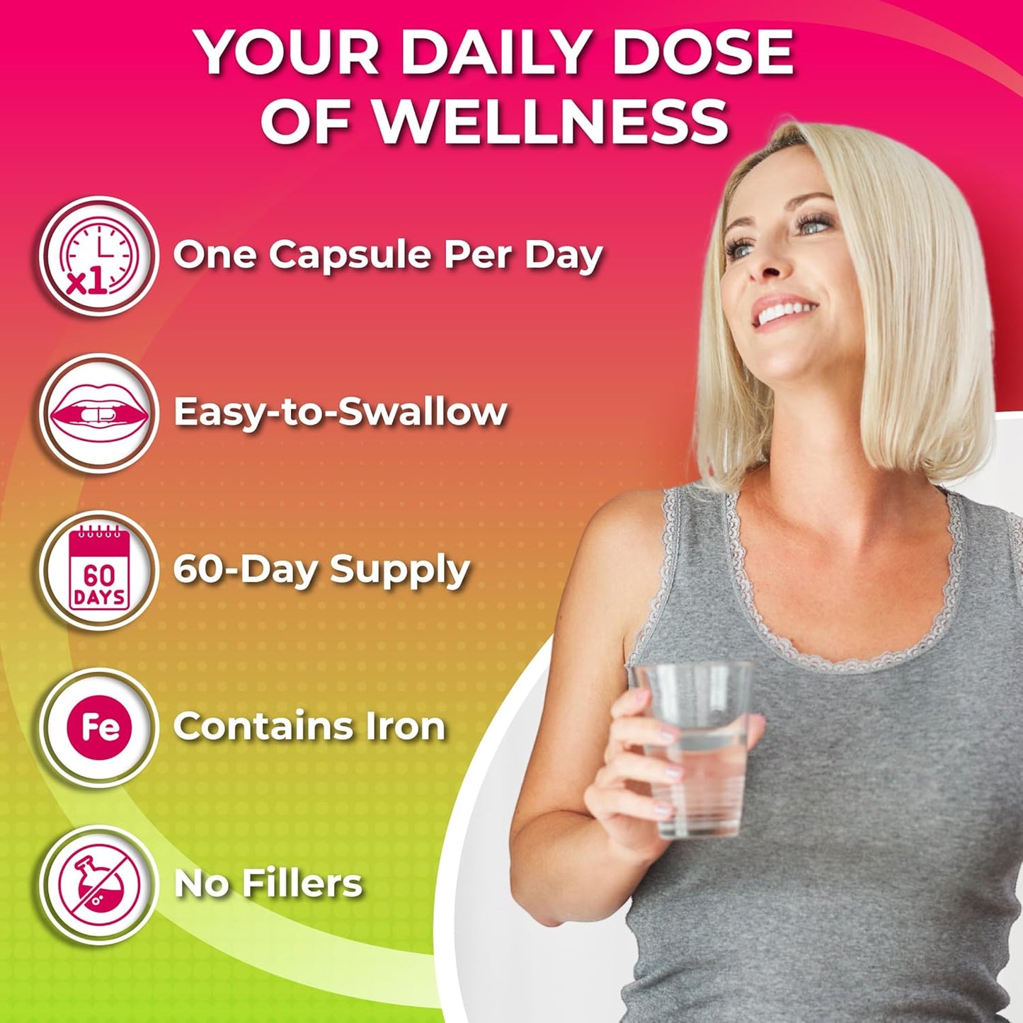 Women's Vegan Multivitamin with Iron, Biotin, Superfoods, Probiotics, Enzymes - Energy, Immunity, Gut Health - Easy to Swallow Capsules
