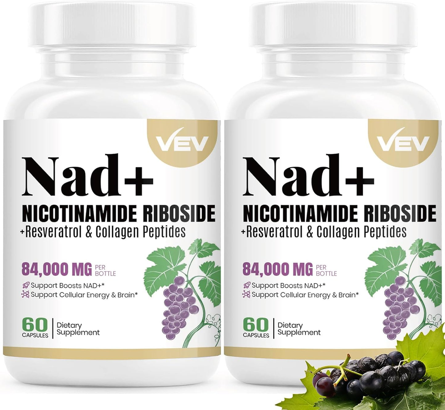 Women's VEV NAD Supplements with Nicotinamide Riboside, Multi-Collagen, Resveratrol, Quercetin, CoQ10 - Liposomal Formula - 120 Capsules