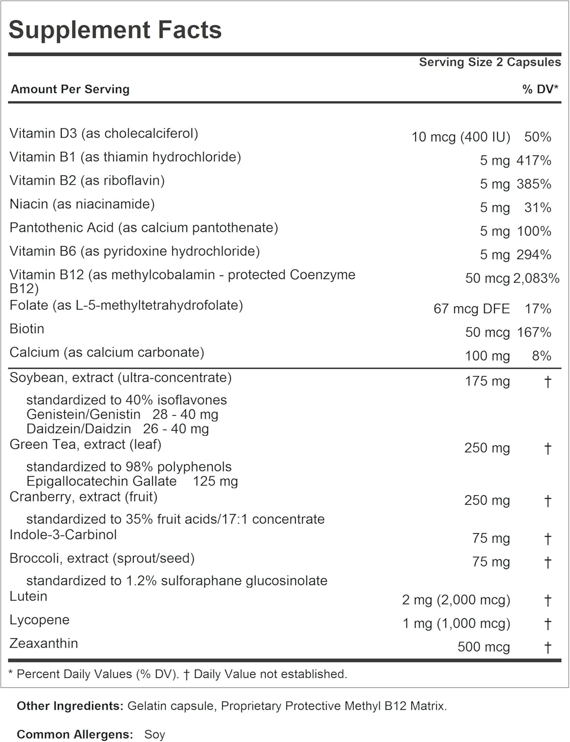 Women's Wellness Capsules - Natural Relief for Menopause, PMS, Perimenopause with Soy Isoflavones, EGCG, Cranberry, Indole-3-Carbinol