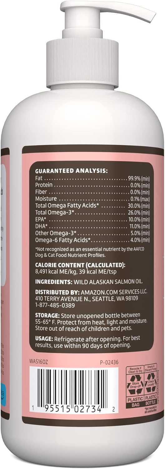 Wonder Bound Wild Alaskan Salmon Oil for Pets, 16 fl oz - Omega-3 Supplement for Dogs and Cats
