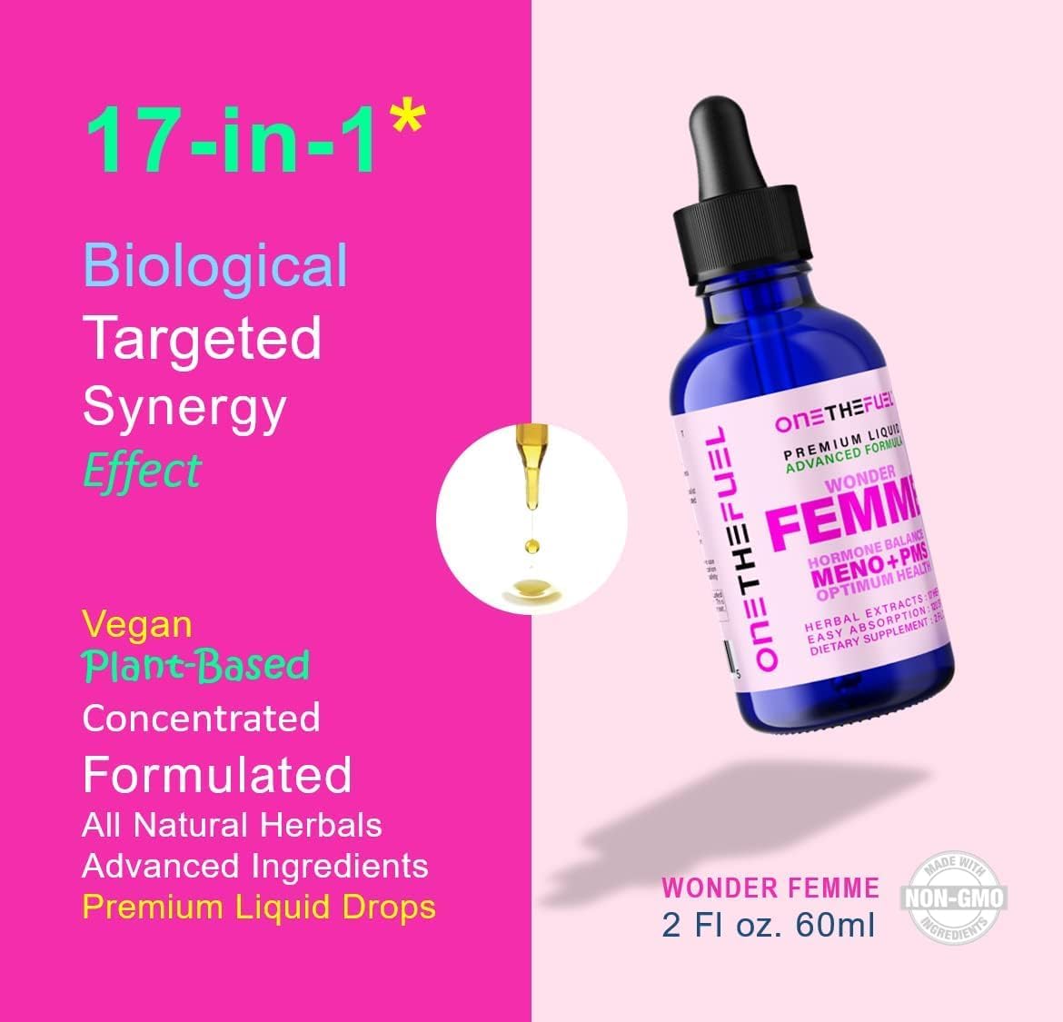 Wonder Femme Menopause Relief: Plant-Based Hormone Balance Support Supplement with 17 Herbs for Natural Estrogen Health - 2 oz Liquid Tincture