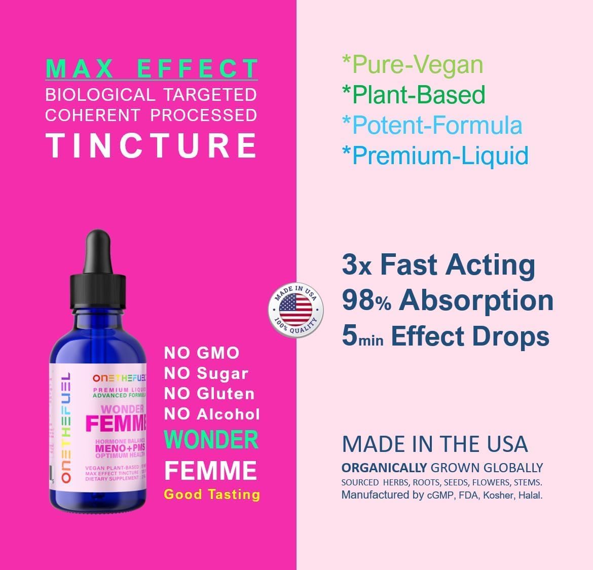 Wonder Femme Menopause Relief: Plant-Based Hormone Balance Support Supplement with 17 Herbs for Natural Estrogen Health - 2 oz Liquid Tincture