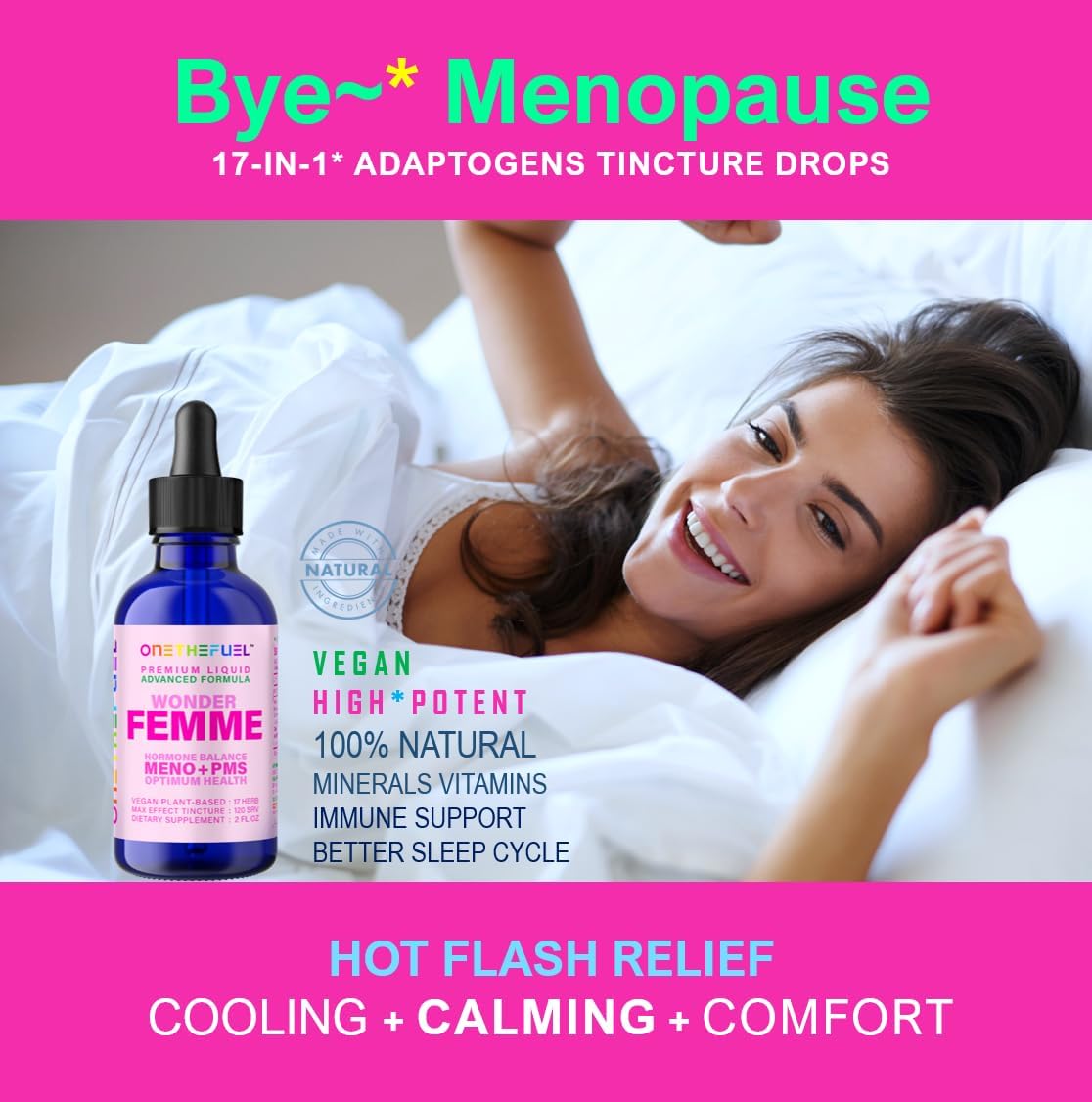 Wonder Femme Menopause Relief: Plant-Based Hormone Balance Support Supplement with 17 Herbs for Natural Estrogen Health - 2 oz Liquid Tincture
