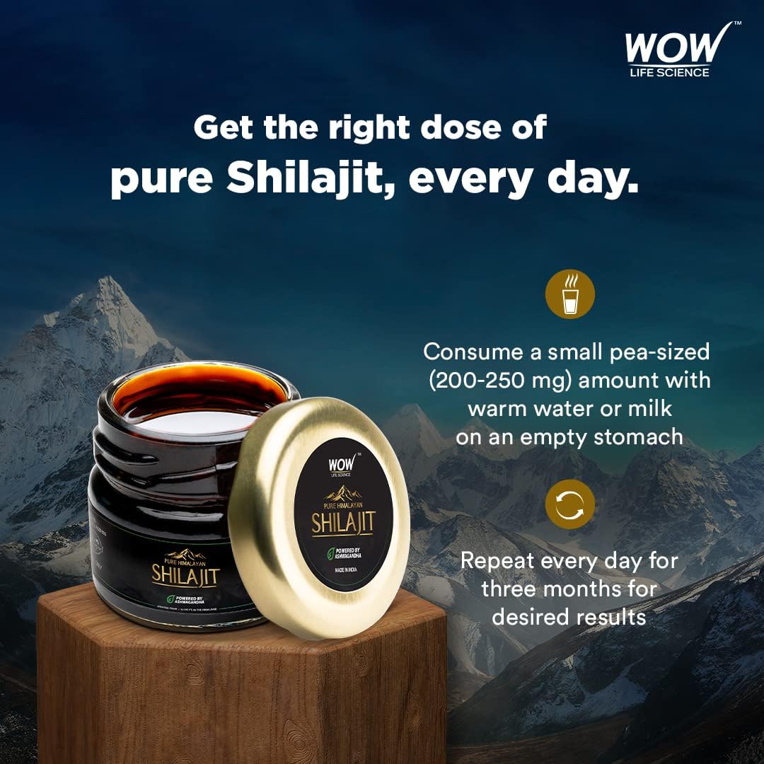 WOW Life Science Pure Himalayan Shilajit/Shilajeet Resin Powered by Ashwagandha - 20g | Guaranteed 75%+ Fulvic Acid | Enhance Strength, Stamina & Immunity | Contains Lab Certificate