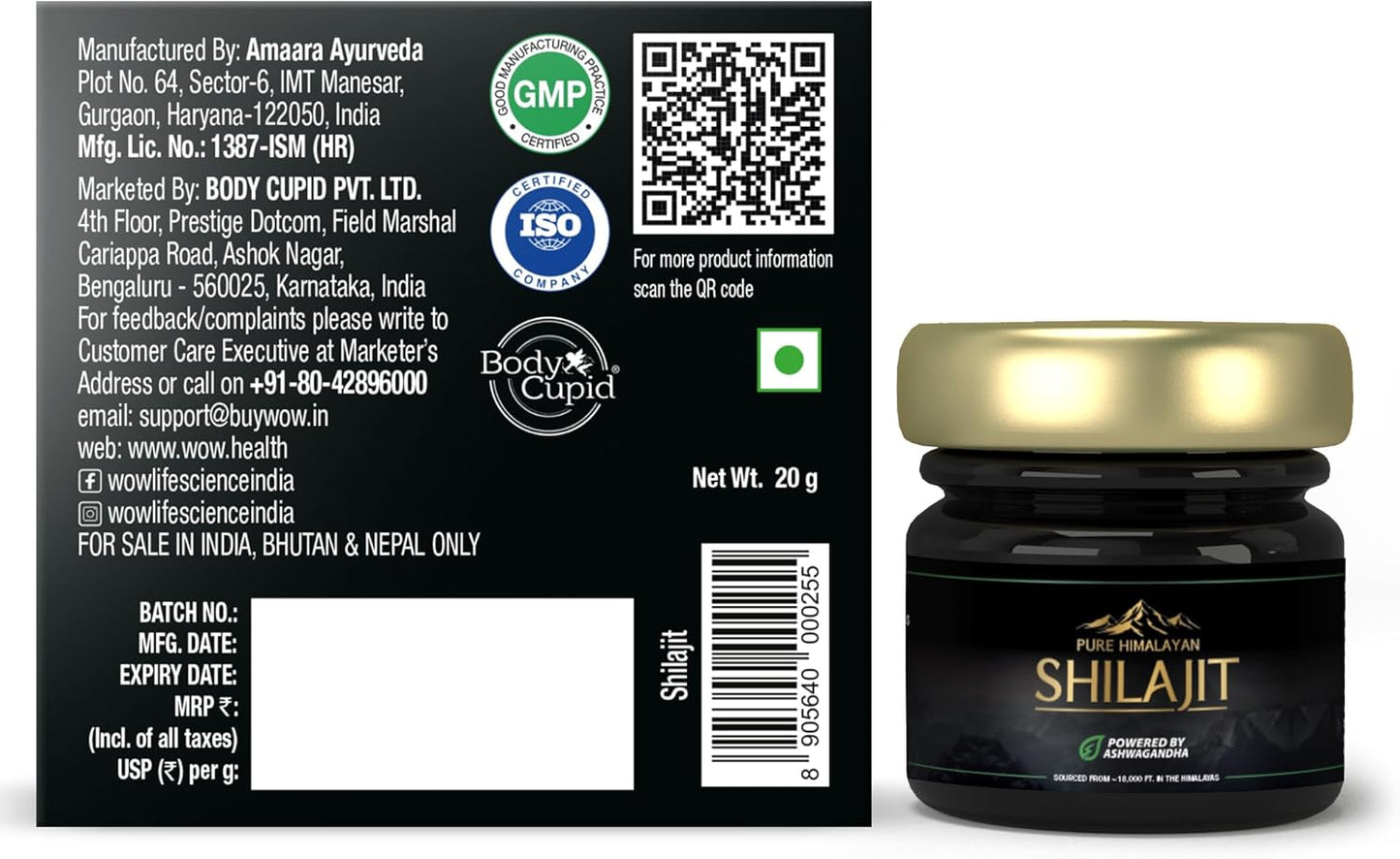 WOW Life Science Pure Himalayan Shilajit/Shilajeet Resin Powered by Ashwagandha - 20g | Guaranteed 75%+ Fulvic Acid | Enhance Strength, Stamina & Immunity | Contains Lab Certificate