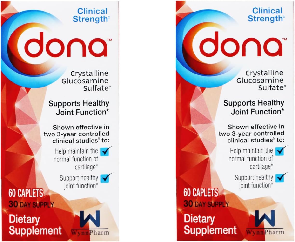 WynnPharm Dona Crystalline Glucosamine Sulfate 750mg Joint Supplement Pills for Knee & Joint Health - 60 Count x 2 Pack