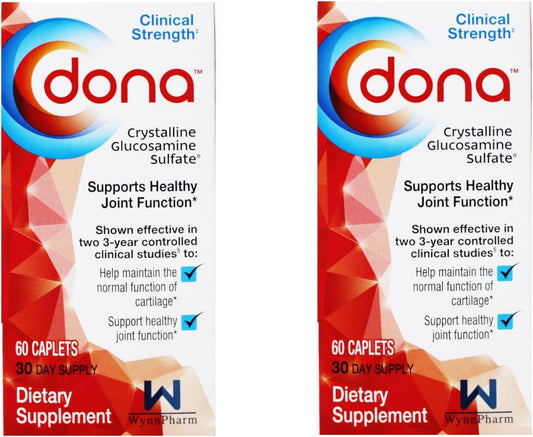 WynnPharm Dona Crystalline Glucosamine Sulfate 750mg Joint Supplement Pills for Knee & Joint Health - 60 Count x 2 Pack