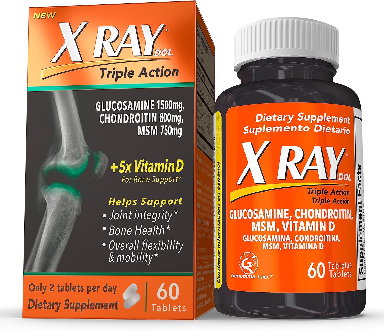 X Ray Dol Triple Action Joint Support Supplement with Glucosamine, Chondroitin, MSM, and Vitamin D - 60 Count Bottle for Healthy Joints