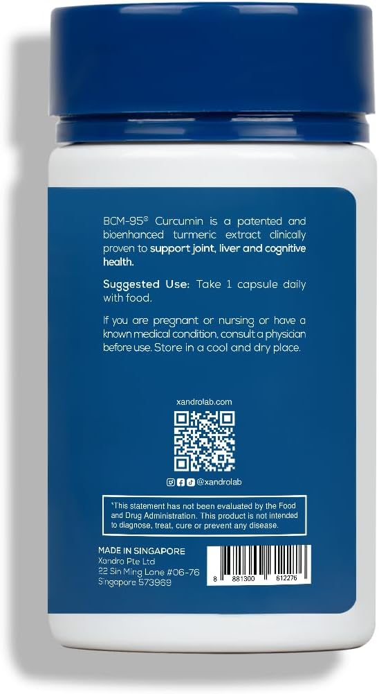 XANDRO BCM-95® Turmeric Curcumin Capsules - 400mg, 30 Count | Antioxidant & Joint Support | Vegan Formula