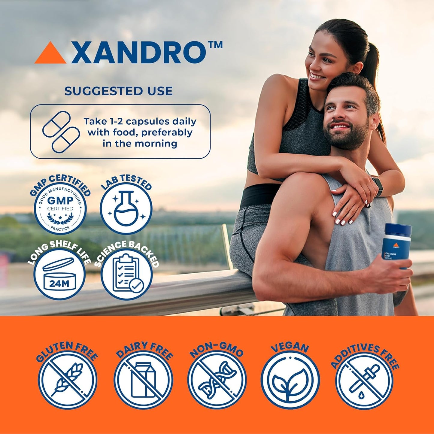 XANDRO Calcium AKG 500 mg Capsules - 60 Vegan Capsules for Cellular Health
