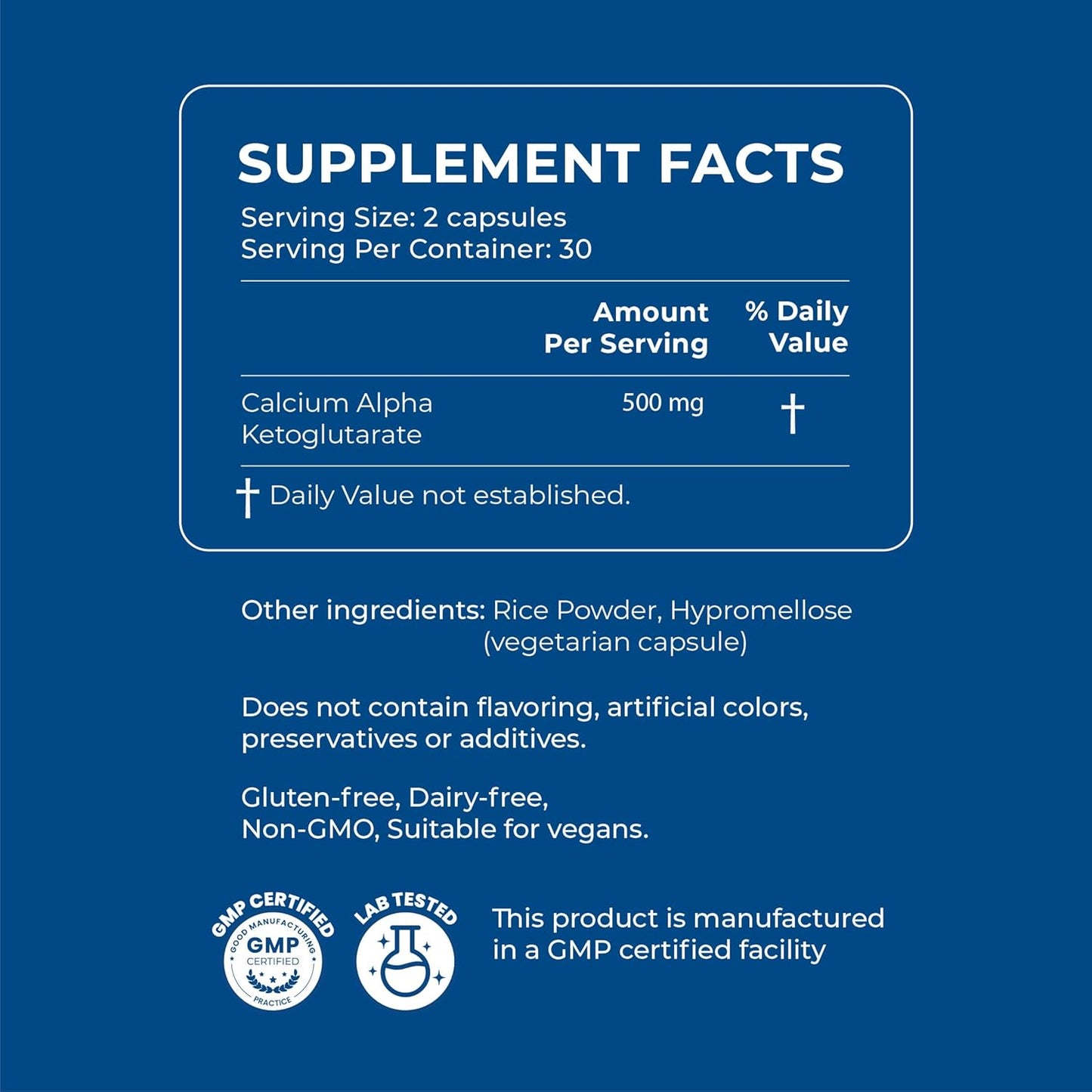 XANDRO Calcium AKG 500 mg Capsules - 60 Vegan Capsules for Cellular Health